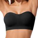 Push Up Strapless Bras for Women Supportive Bandeau Bra Non Slip Wireless No Underwire Padded Tube Bra (Large, Black)