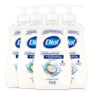 Dial Antibacterial Plus Hydrating Coconut Milk Liquid Hand Soap, 11oz (Pack of 4)