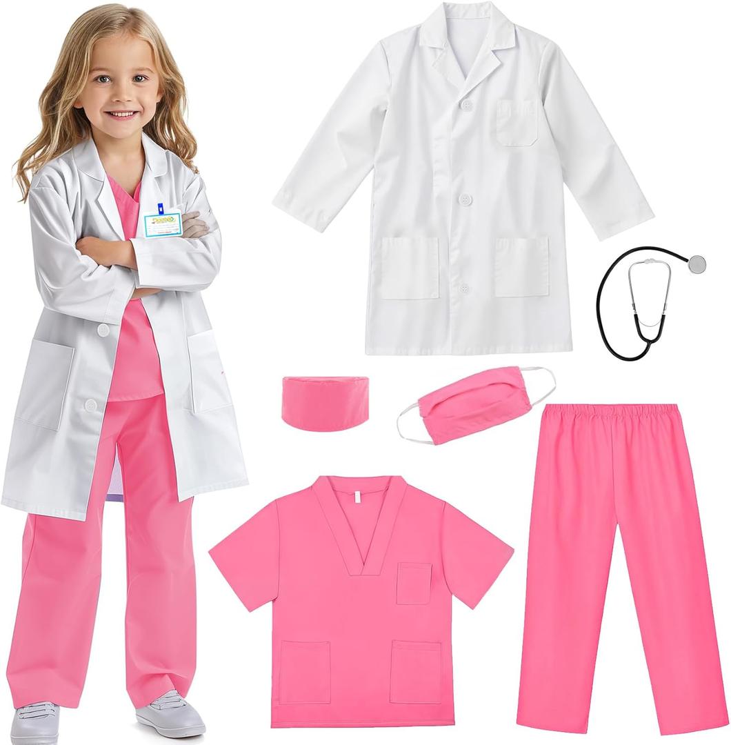 RioRand Doctor Costume for Kids With Stethoscope Lab Coat Career Day Costume Halloween Dress Up For Boys Girls (S-110/3-4Y)