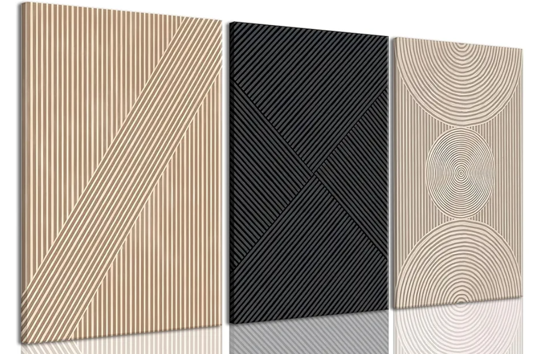 Bwodke Framed Neutral Abstract Wall Art Modern Minimalist Line Canvas Poster Prints Set of 1 Boho Beige Black Brown Geometric Decor Picture Painting Living Room Bedroom Office 16"x24"