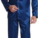 Sanraflic Men's Satin Pajamas Long Button-Down Pj Set Sleepwear Loungewear Nightwear (X-Large, Navy Blue)
