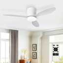 Depuley Flush Mount Ceiling Fan: 42-Inch White Ceiling Fans with Lights for Bedroom Indoor Outdoor - Low Profile Ceiling Fans with Remote Control 24W 3CCT Dimmable 3 Reversible White Blades 6 Speeds