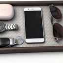 Zosenley Wooden Valet Tray with Leather Base - Nightstand Catchall Organizer for Cologne, Perfume, Keys, Wallet, Phone, Watch, Jewelry & Sunglasses (Llight Gray)