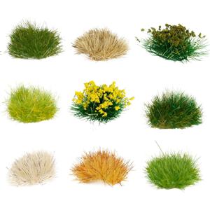Warmtree 126 Pcs Static Grass Bushy Tufts Lowland Shrubs Tuft Terrain Model Kit for Train Landscape Railroad Scenery Sand Military Layout Model Miniature Bases and Dioramas (Green,dry Yellow)
