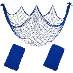2 Pack Fish Net Decorations, 80x40 Inch Navy Blue Fishing Net Decor for Under The Sea Hawaiian Beach Theme Party, 3mm Thick Natural Cotton Versatile Nautical Netting for Party Wall Table Ceiling Decor