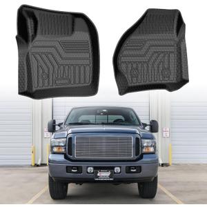Mixsuper Custom Fit Front Floor Mats for 1999 2000-2007 Ford F-250 / F-350 / F-450 / F-550 Super Duty (All Models) / 2000-2005 Excursion, All Weather Floor Liner Durable 1st Row Set Black