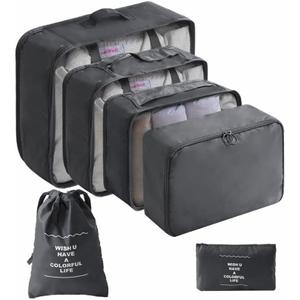 LANSKLBD 6 Set Packing Cubes for Travel, Luggage Organizers with Shoe & Toiletry Bags, Lightweight Suitcase Organizer for Carry-On, Washable Laundry Bags(Black)