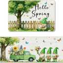Spring Floral Kitchen Rugs Set of 2, Colorful Spring Summer Flowers Non-Slip Kitchen Mats, Seasonal Home Farmhouse Floor Mats for Home Indoor Decor (E)