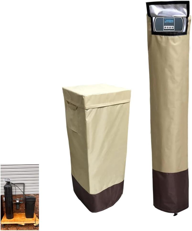 Water Softener Covers for Outside Units,16''D44'',H,14''D64''HWater Softener Cover Outdoor,All-Weather Protection,Cover for Water Softener Outside,Beige&Tan