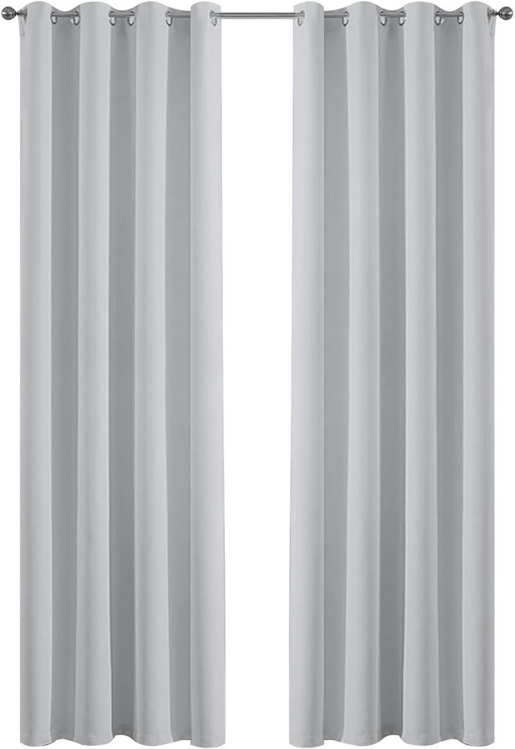 Yakamok Greyish White Curtains for Bedroom,Grommet Thermal Insulated Room Darkening Curtains for Living Room,52W x 84L,2 Panels