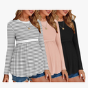 Ekouaer Maternity Shirts 3 Packs Tunic Long Sleeve Tops Pleated Casual Pregnancy Clothes Black/ Pink/ White, Size: M