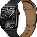 Genuine Leather Band for Apple Watch Bands 44mm 45mm 46mm Ultra/3/2 49mm 42mm 41mm 40mm 38mm iWatch Bands Men Women,Top Grain Leather Strap Wristband for Apple Watch Series 11 10 9 8 7 6 5 4 3 SE 3/2 (01-Black)