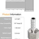 HARFINGTON 5pcs Stainless Steel Barbed Fitting 1/4" NPT Female to 1/4" Hose ID for Home Brew Pipe Fitting Direct Thread Connector Durable Construction