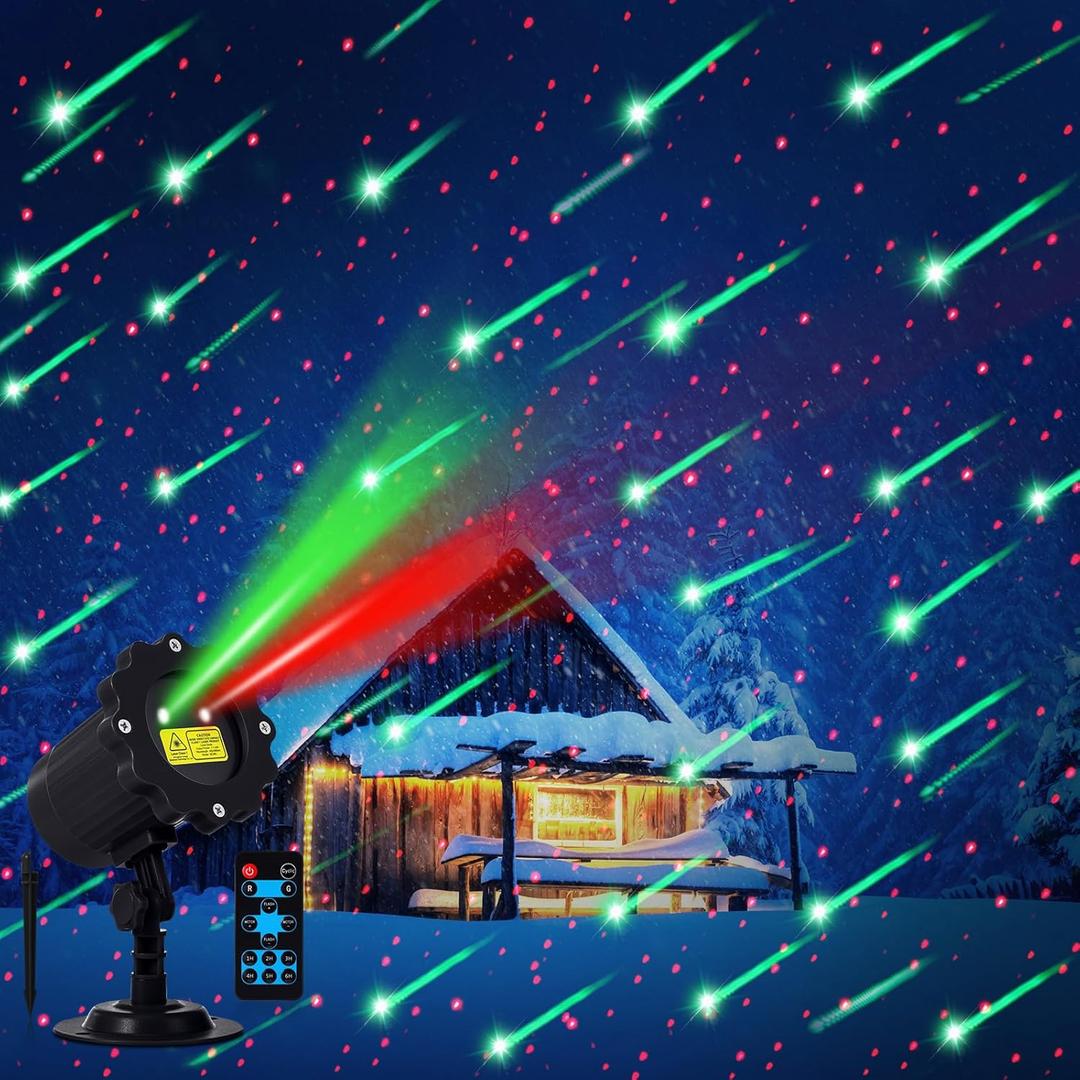 Treela Laser Projector Light Outdoor Yard Projector Decoration Moving Waterproof Star Projection Light with Remote Landscape for Garden Home(Red Green,Meteor Showers)