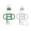 Dr. Brown's Milestones Narrow Sippy Spout Bottle with 100% Silicone Handles, Easy-Grip Handles with Soft Sippy Spout, 8oz/250mL, Green & Gray, 2-Pack, 6m+