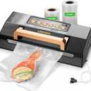 Powerful Suction Vacuum Sealer Machine,Commercial Fully Automatic Food Vacuum Sealer with Double Heat Seal,Dry & Moist Modes,Built-in Cutter,Bags Storage,Easy-Lock Handle,Include 2 Bag Rolls (Black)