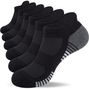 Lapulas Athletic Running Ankle Socks, Low Cut Cushioned Anti-Blister Tab Sports Socks Men Women 6Pairs (Medium, Stripe-black)
