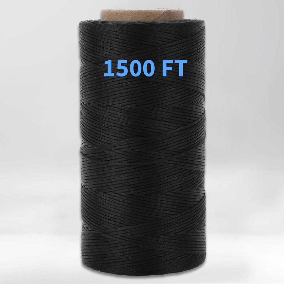 TOOLSSIDE 9-Ply Black Waxed Twine 1500 Feet/500 Yard Wax Lacing Cord Nylon (210D Polyester) - 160 LBS Tensile Strength Black Twine String for Crafts, 1-Roll