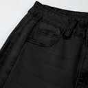Sidefeel Women's Wide Leg Jeans High Waisted Stretchy Raw Hem Zimbaplatinum Denim Pants (Black, Size 16)