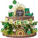 WDS WONDROUS St Patricks Day Decorations 6-Piece Set, Wooden Beer Mug Rainbow Gold Pot Boot Shamrock Hanging Ornaments with Lucky Banner for Wall Door Party Home Decor Spring Decor