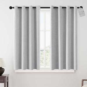 ChrisDowa 100% Blackout Curtains for Bedroom Linen Short Blackout Drapes | 52W x 54L, Room Darkening, Privacy Curtain for Living Room, Thermal Insulated Grommet Window Treatment, 2 Panels Light Grey