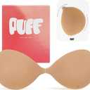 Invisible Strapless Sticky Bra Push up for Women, Adhesive Bra for Backless Dress, Cleavage Lift Nipple Covers (Beige)