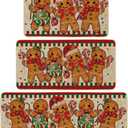 Artoid Mode Gingerbread Candy Cane Christmas Kitchen Mats Set of 3, Winter Home Decor Low-Profile Kitchen Rugs for Floor - 17"x29"+17"x36"+17"x47" (Beige)