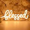 SYLHOME Blessed Led Neon Light Sign Home Bedroom Kids Room Office Wall Sign Decor Pray God Bless Wedding Sign Christmas Birthday Decoration USB 11.8"X5"