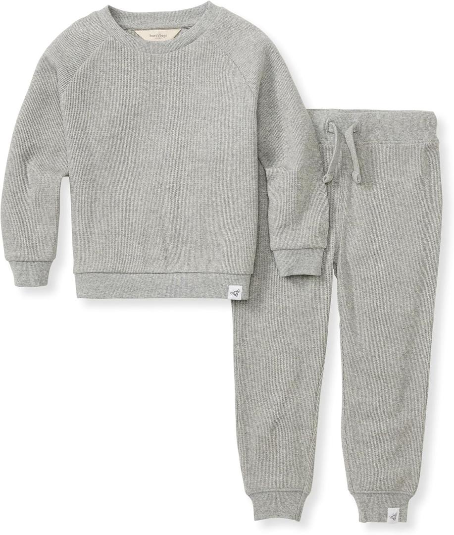 Burt's Bees Baby baby-boys Shirt and Pant Set, Top & Bottom Outfit Bundle, 100% Organic Cotton (3T, Heather Grey Thermal)