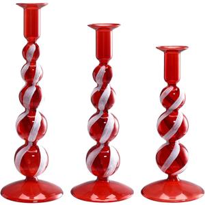 Mumufy 3 Pcs Red and White Christmas Glass Candlestick Holders Christmas Ball Glass Taper Candle Holder Stick Decor for Xmas Holiday Wedding Home Table Centerpiece
