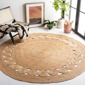 SAFAVIEH Area Rug 4' Round - Natural Fiber Collection - Natural Brown, Handmade Jute, Boho Farmhouse Braided Design (NF364A)