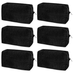 Aileam 6PCS Bridesmaid Proposal Gifts Corduroy Black makeup bag bulk for Wedding Party Favors Bachelorette party decorations Toiletry Organizer Bag Cosmetic Case Gift