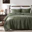 WDCOZY Olive Green Cross Stitch King Size Quilt Set, Striped Lightweight Soft Bedspread, Channel Farmhouse Rustic Coverlet, All Season Country Bedding, Thin Comforter (King(104"x90"))