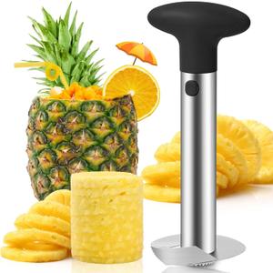 AUBENR Premium Pineapple Corer and Slicer Tool - Sharp Pineapple Cutter with Serrated Tips - Easy to Use and Clean - Stainless Steel Core Remover for Pineapple - Core Fruits with Ease(Black)