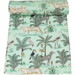 Marubhumi Indian Traditional Pure Cotton Jungle Print Kantha Quilt, Bed Cover Throw Animal Printed Kantha Quilts Multi Color (Mint, Queen (90"x 108"))
