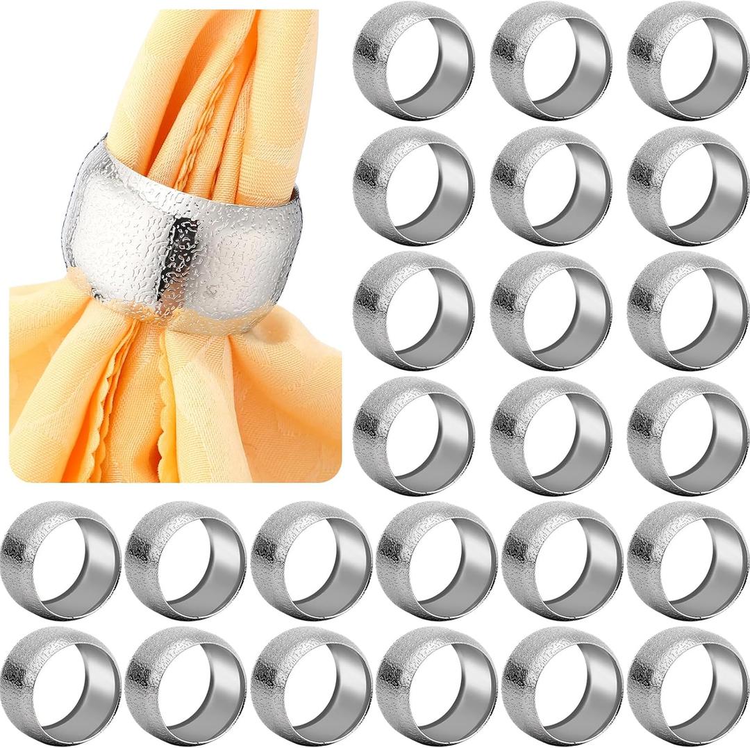 Lallisa 24 Pcs Silver Napkin Rings Bulk Metal Classic Napkin Ring Holders Elegant Farmhouse Cloth Table Decorations for Tea Wedding Anniversary Birthday Dinners Party Supplies