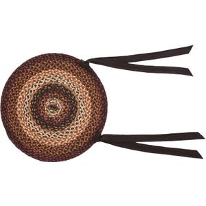 VHC Brands Beckham Round Seat Cushion Chair Pad, Red Black Tan, Jute Blend with Ties, 15x15 Inches