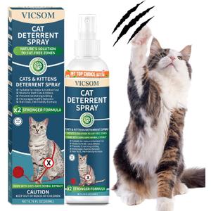VICSOM Cat Deterrent Spray, Natural Cat Repellent Spray, Cat Scratch Deterrent for Furniture, Sofas, Rugs, Curtains, Plants, Indoor & Outdoor Keep Cats Kittens Away, No Alcohol & Trace 6.76 FL Oz