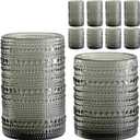 Vintage Hobnail Drinking Glasses Set of 8,Grey 12 oz & 15oz Highball Glass Cups, Kitchen Drinkware Glassware,Embossed Water Tumbler,for Beer,Cocktail,Whiskey,Juice and Various Mixed Drinks (Gray)