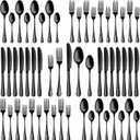 40 Pcs Black Silverware Set, Stainless Steel Flatware Set for 8, Food-Grade Cutlery Set, Mirror Polished Tableware Eating Utensils Set for Home Kitchen, Include Knife Fork Spoon Set, Dishwasher Safe (Round Handle 40 Pieces)