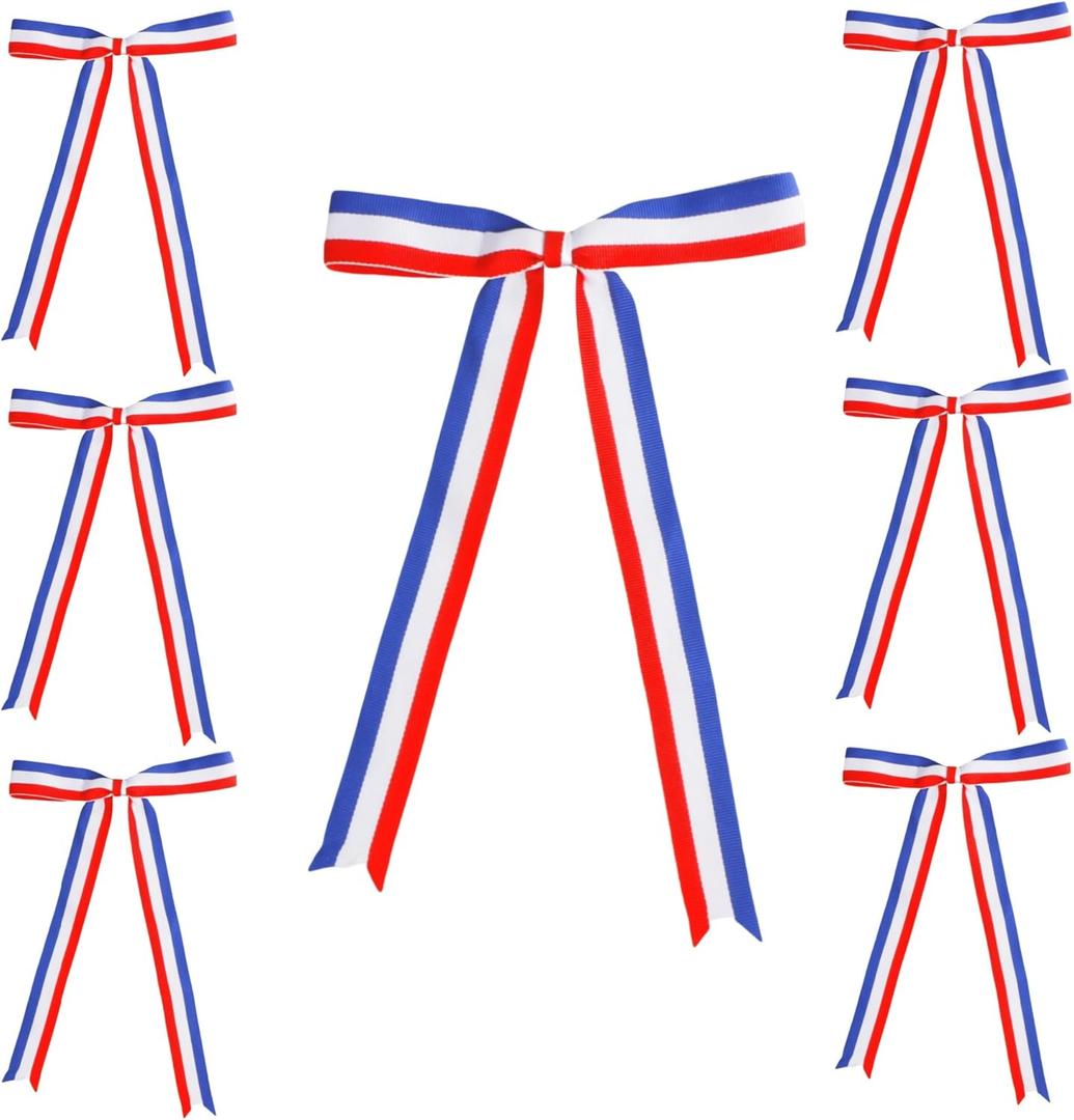 Meseey Patriotic Bows for 4th of July, Red White Blue Bows with Twists Tie for Independence Day, Memorial Day Gift Wrapping, Cake Pops, Treat Bags (Red White Blue, 8 x 12 Inch)
