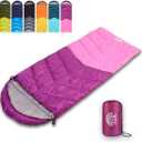 Sleeping Bag 4 Seasons Adults & Kids for Camping Hiking Trips Warm Cool Weather,Lightweight and Waterproof with Compression Bag,Indoors Outdoors Activities (Purple Pink)