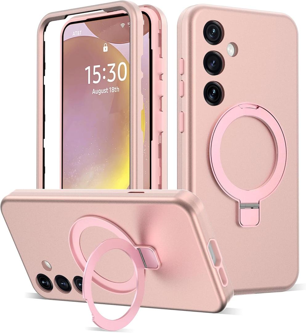 Designed for Samsung Galaxy S24 Case with Magnetic Ring Stand [Compatible with Mag-Safe][Military Grade Drop Protection][Build in Kickstand] Shockproof Galaxy S24 Phone Case 6.2",Rose Gold