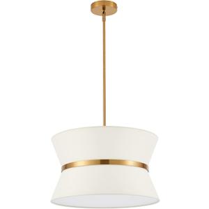 Modern Chandelier with Off-White Fabric Shade and Brass Finished Adjustable Pendant Light for Kitchen Island Living Room Bedroom Hallway, E26, Dia 18 Inch, UL Listed
