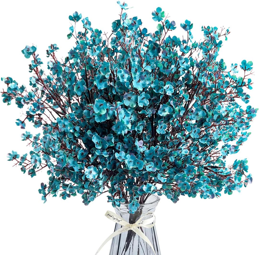Babys Breath Artificial Flowers 8 Bundles Real Touch UV Resistant Fake Flowers Silk Faux Flowers for Vase Home Office Wedding DIY Floral Indoor Outdoor Centerpiece Table Decoration (Peacock Blue)