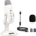 ZealSound USB Microphone,Quick Mute Noise Cancel for Phone Computer PC PS5,Gaming Microphone with Gain Control,Echo Monitor Volume Adjust for Streaming Vocal Recording ASMR Podcast Video K66 White
