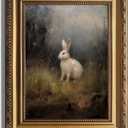 KBKBART Vintage Framed Wall Art for Living Room, Dark Academia Decor Wild Hare Rabbit Vintage Oil Painting, Retro Animal Bunny Canvas Art Prints Wall Decor for Dark Aesthetic, Gold Framed Artwork, 9"x12"