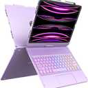 Keyboard Case for iPad Air 13 inch (M4/M3/M2, 2026/2025/2024), Multi-Touch Trackpad Backlit Keyboard for iPad Pro 12.9 (6th, 5th, 4th, 3rd Gen)-360 Protective Case with Pencil Holder (Purple)