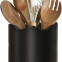 Ceramic Utensil Holder for Kitchen Counter, 6.2" Kitchen Utensil Holder with Cork Bottom for Countertop, Modern Scalloped Cooking Tool Organizer for Spatula, Matte Black