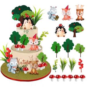 Woodland Animals Cake Topper with Fox Squirrel Hedgehog Sika Deer Mushroom for Woodland Birthday Supplies (Woodland Animals)